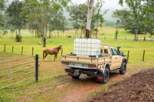 Ford Super Duty with Norweld Elite tray and water tank horses